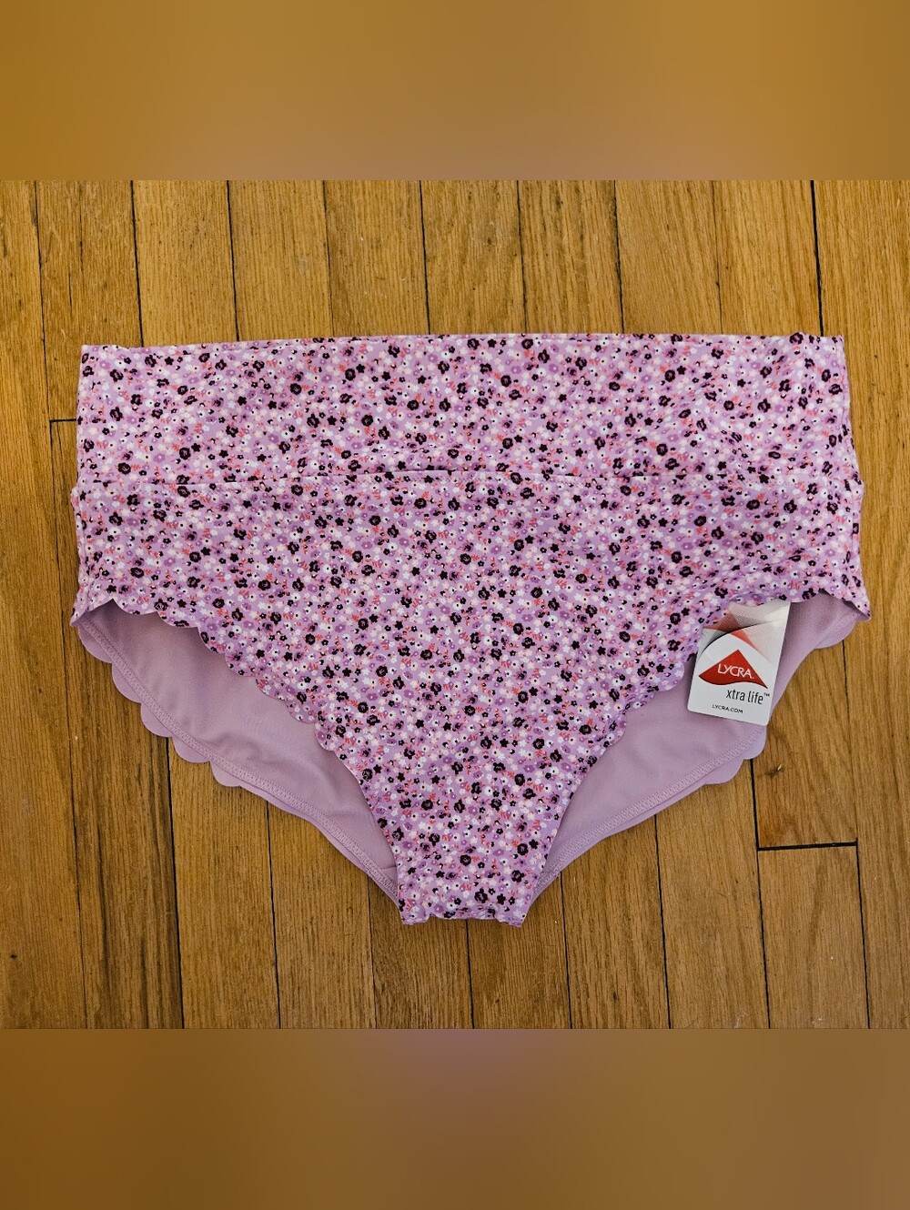 Land's End Women's Plus Size Tugless Scallop High Waisted Bikini Bottoms 16W